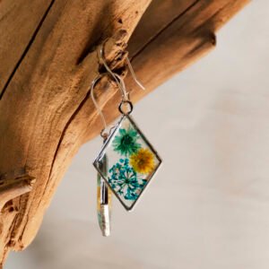 Blue and Yellow Dried Flower Earrings