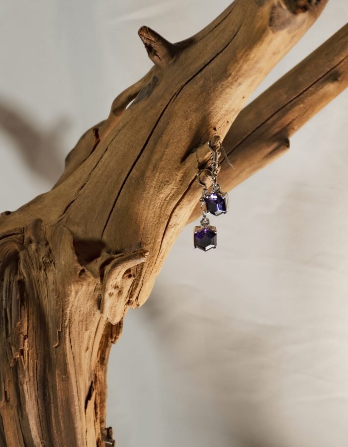 Purple Crystal Hexagon Earrings