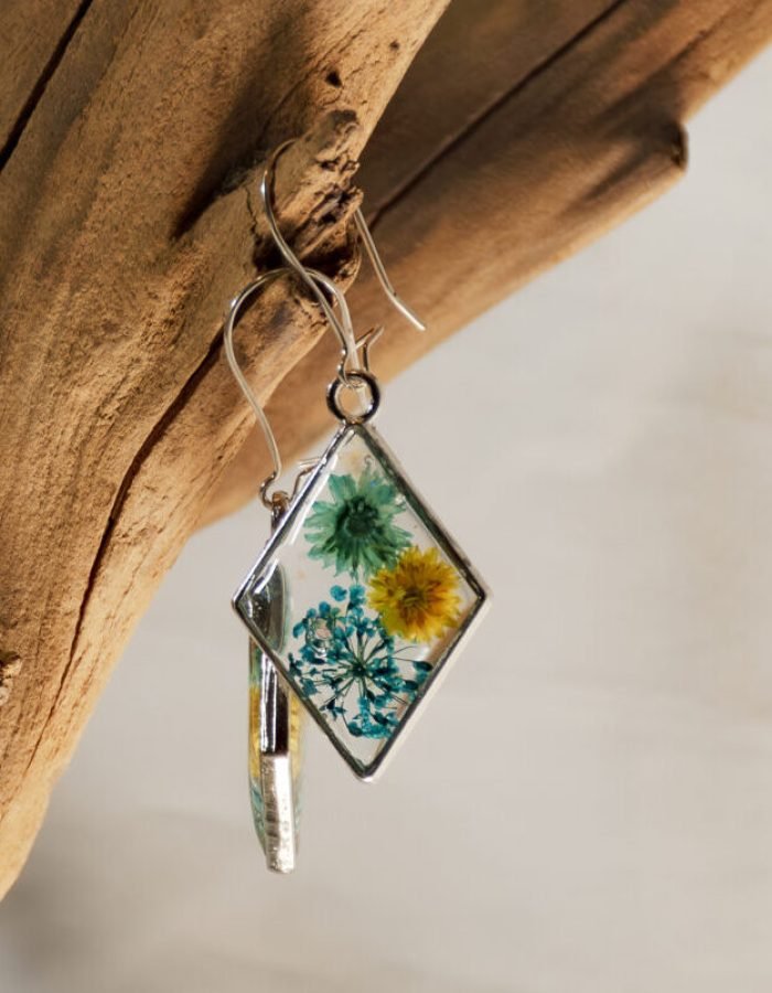 Blue and Yellow Dried Flower Earrings