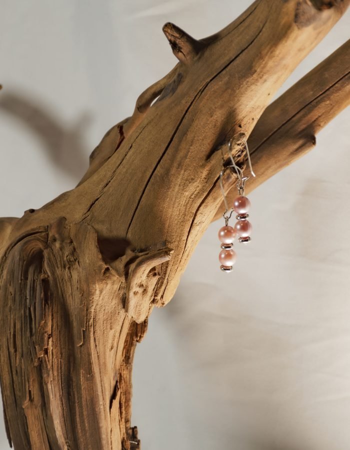 Pink and Silver Bead Drop Earrings