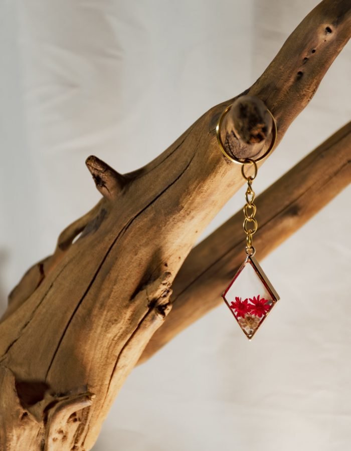 Red Daisy Diamond Keychain