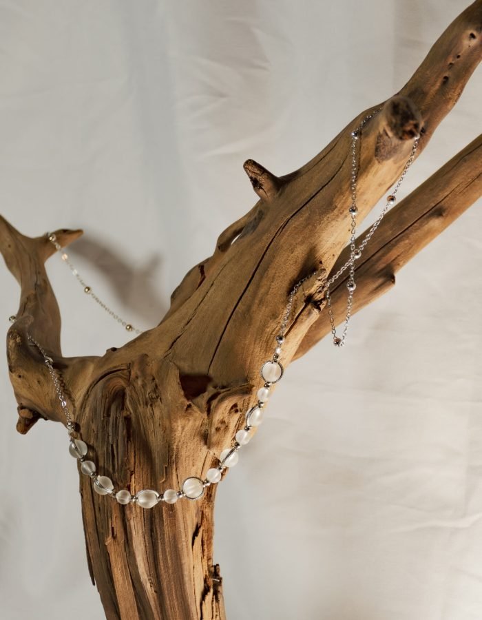 White frosted Bead Long Necklace